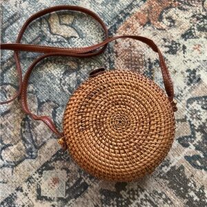 Brown Woven Round Crossbody Bag